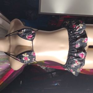 Floral Black Halter Bikini Set